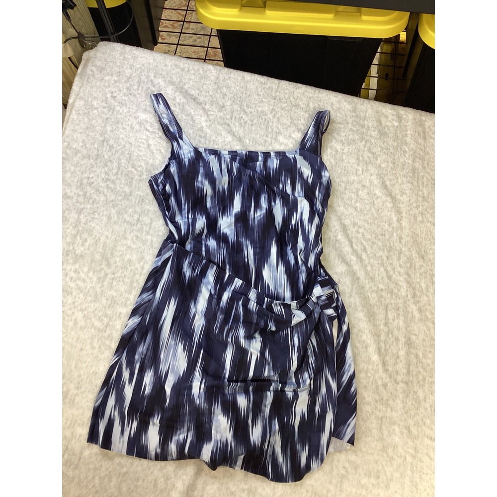 Anne Cole Navy Blue Ikat Print‎ Swim Dress One Piece Swimsuit UPF 50 ACSD005